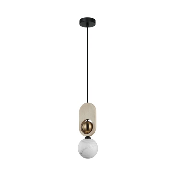 PALTA2 - PALTA Interior Sandblasted Opal Diffuser with Brass & Wood Highlight Pendant Lights