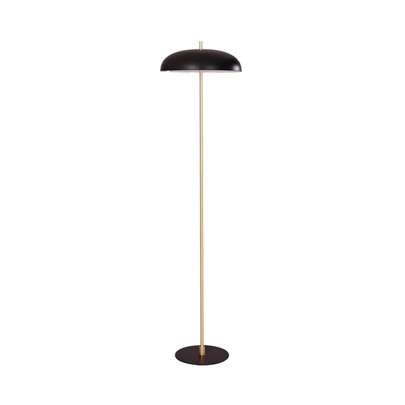 PARAGUAS-F1 - PARAGUAS Interior Black Dome Shade with Brass Rod Floor Lamp - Off Foot Switch.  Not Suitable For Dimming Base:...