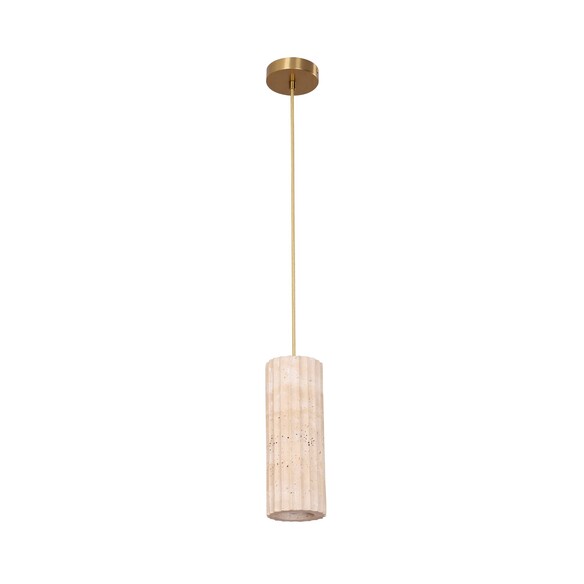 SAGITTA1 - SAGITTA Interior Oblong Beige Travertine with Brass Highlight Pendant Light