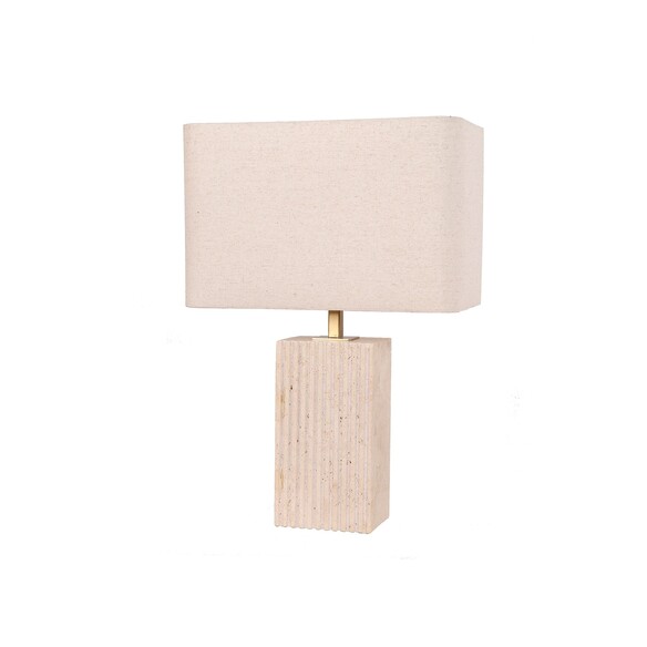 SAGITTA-T7 - SAGITTA Beige Travertine Base Rectangular Fabric Cream Shade Table Lamps - Off Switch  Not Suitable For Dimming ...