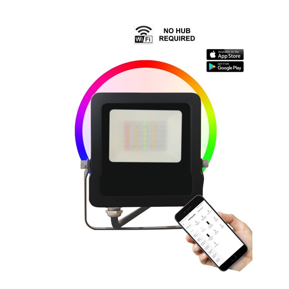 SMTFLOOD2 - SMTFLOOD LED Smart Dimmable 5000K+RGB Flood Lights IP65 - Off Control Via Normal Wall Switch Dimmable Only Via Ap...