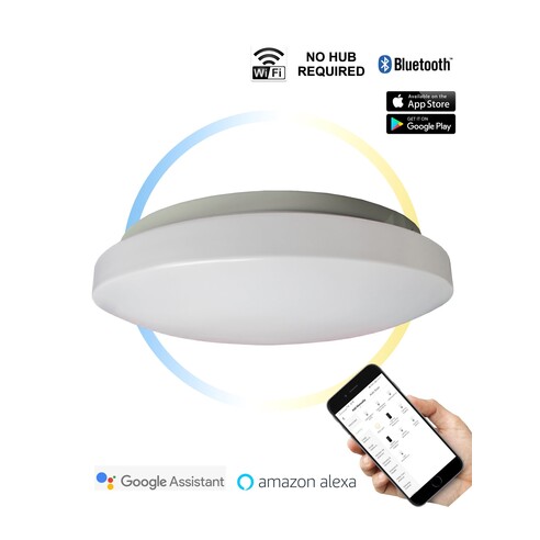 SMTOYS1 - SMTOYS LED Smart White Round Dimmable Tri-CCT Oyster Light - Off Control Via Normal Wall Switch Dimmable Only Via A...