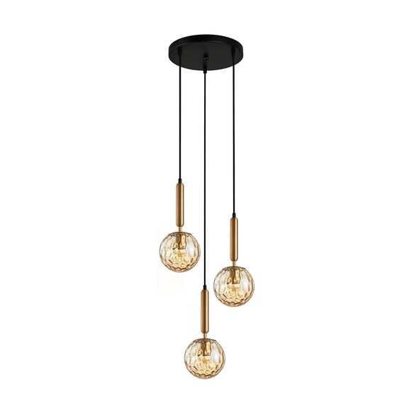 TRATTINO1X3R - TRATTINO Interior Bronze Amber / Smokey Black Spherical Glass Multiple Round Base Pendant Lights - Fancy Round...