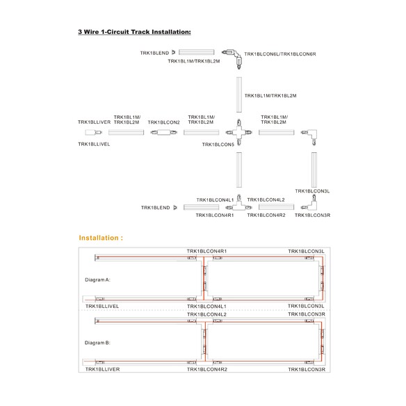 TRK1WHCON6R - 3 Wire 1 Circuit Universal Tracks, TRK1WHCON6R