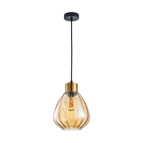 TULIP1 - TULIP Interior Bronze Amber / Smokey Black Wine Glass Ribbed Pendant Lights