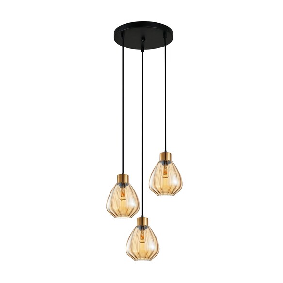 TULIP1X3R - TULIP Interior Bronze Amber / Smokey Black Wine Glass Ribbed Multiple Round Base Pendant Lights