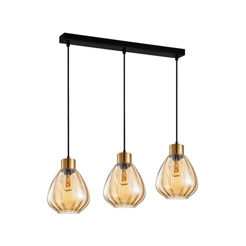 TULIP2X3S - TULIP Interior Bronze Amber / Smokey Black Wine Glass Ribbed Multiple Bar Base Pendant Lights