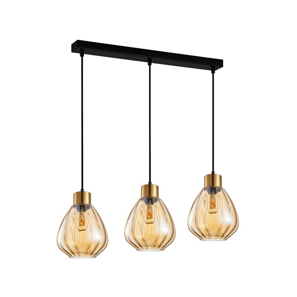 TULIP2X3S - TULIP Interior Bronze Amber / Smokey Black Wine Glass Ribbed Multiple Bar Base Pendant Lights