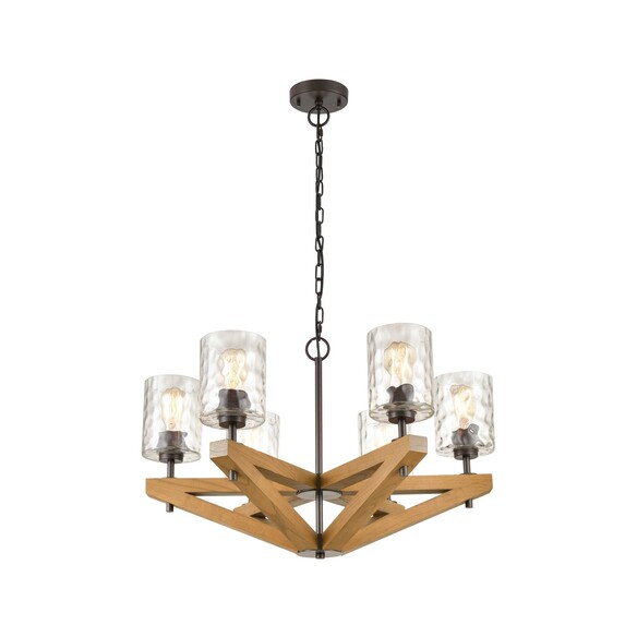VOTIF1 - VOTIF Retro Interior Candelabra Oak Wood with Clear Blown Dimpled Glass Pendant Light