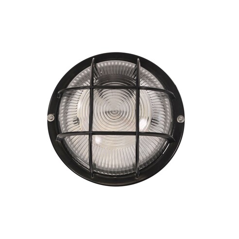 LF7952BK - RUND Black 18cm E27 IP54 Round Caged Black Bunker Light