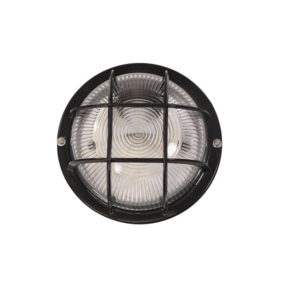 LF7952BK - RUND Black 18cm E27 IP54 Round Caged Black Bunker Light