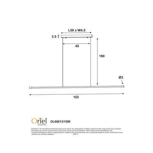 OL60613/1500BK - Edge 30W CCT LED 1500 Pendant OL60613/1500BK