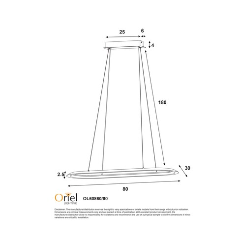 OL60860/80BK - Ovale CCT LED Pendant BlackOL60860/80BK