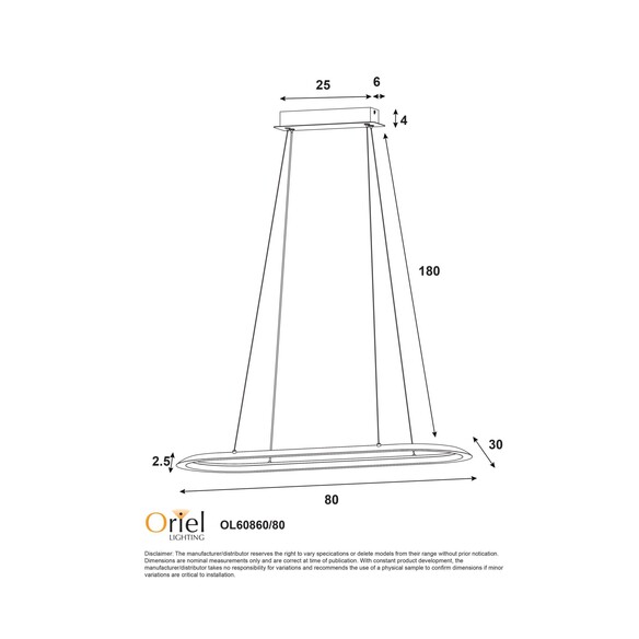 OL60860/80BK - Ovale CCT LED Pendant BlackOL60860/80BK