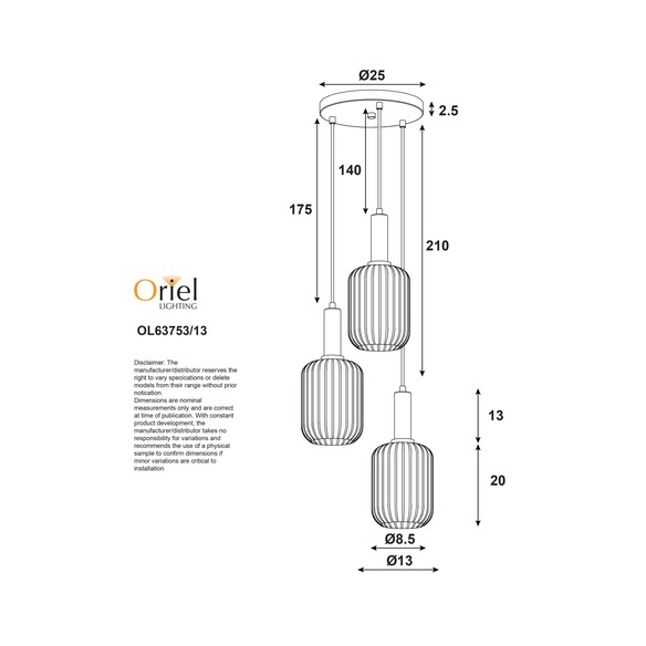 OL63753/13MX - LUXE 3 Light Black and Satin Brass OL63753/13MX
