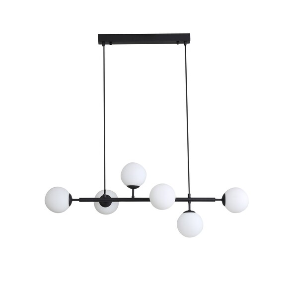OL65010/6BK - Eva.6 6 Light 4W G9 LED Black and Opal Matt Ball 94cm Pendant Inc Globes