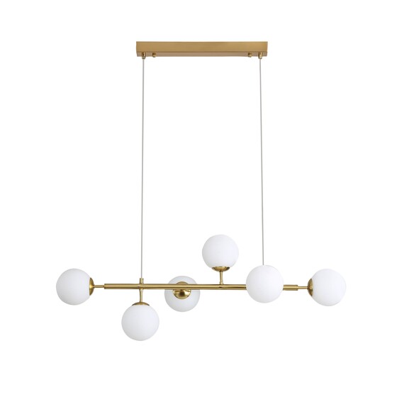 OL65010/6SB - Eva.6 6 Light 4W G9 LED Satin Brass and Opal Matt Ball 94cm Pendant Inc Globes
