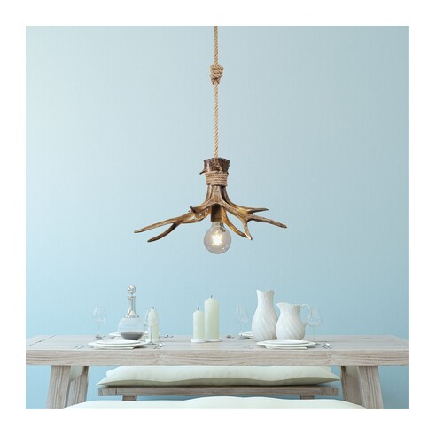 OL65274/1 - Hyort Single Rope & Antler Pendant E27OL65274/1