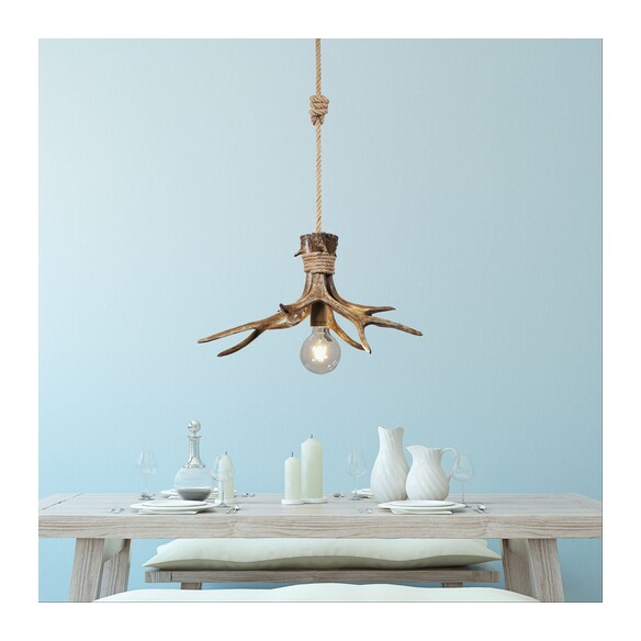 OL65274/1 - Hyort Single Rope & Antler Pendant E27