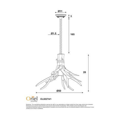 OL65274/1 - Hyort Single Rope & Antler Pendant E27OL65274/1