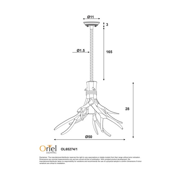 OL65274/1 - Hyort Single Rope & Antler Pendant E27OL65274/1