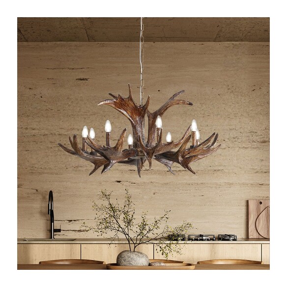 OL65281/8 - RAMURE.8 8 Light Hand Painted Deer Antler Pendant