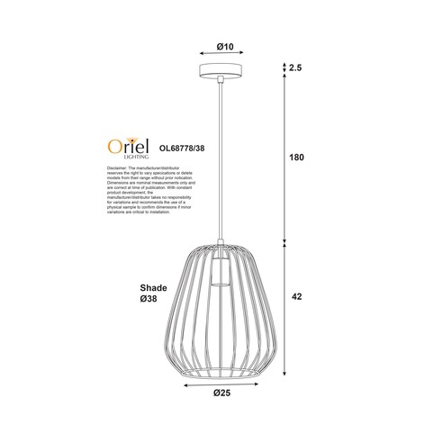 OL68778/38BK - Pera 38 Single Pendant BlackOL68778/38BK