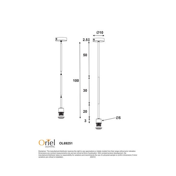 OL69251WH - PARTI White E27 Rod SuspensionOL69251WH