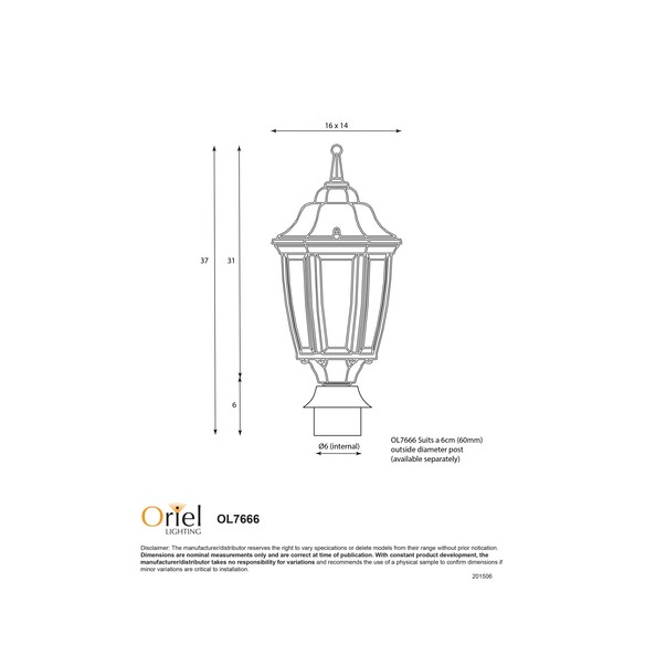 OL7666BK - HIGHGATE Post Top Black 60mm Head OnlyOL7666BK