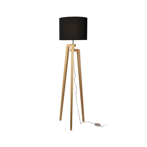 OL93525BK - LUND Scandi Timber Tripod Floor Lamp Base with Black Shade
