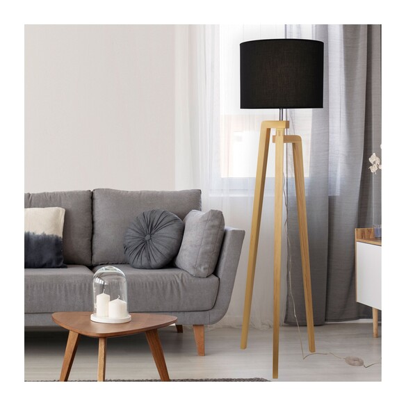 OL93525BK - LUND Scandi Timber Tripod Floor Lamp OL93525BK