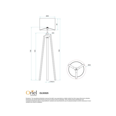 OL93525BK - LUND Scandi Timber Tripod Floor Lamp OL93525BK