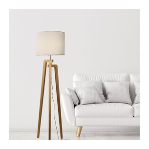 OL93525WH - Lund Timber Floor Lamp With White Cotton ShadeOL93525WH