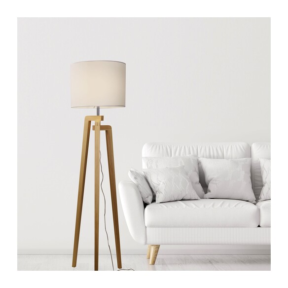 OL93525WH - Lund Timber Floor Lamp With White Cotton Shade