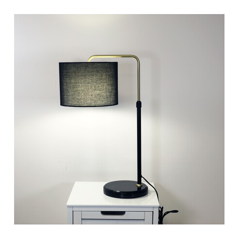 OL98898BK - MYRA Black Marble and Satin Brass With Black Shade Height Adjustable E27 Table Lamp