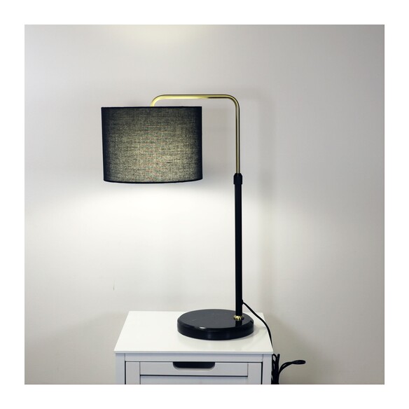 OL98898BK - MYRA Black Marble and Satin Brass With Black Shade Height Adjustable E27 Table Lamp