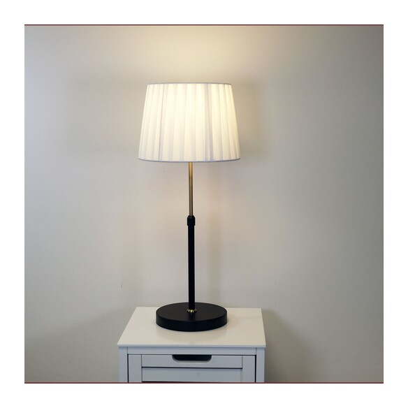 OL98899BK - SOFIE Black and Antique Brass with White Pleated Shade Height Adjustable E27 Table Lamp