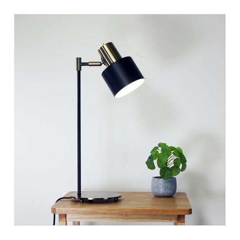 SL98786AB - ARI Black With Antique Brass E27 Desk Lamp