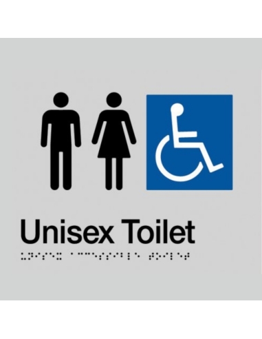 Dolphy Unisex Accessible Toilet Braille Sign Silver / Black - DTBS0008