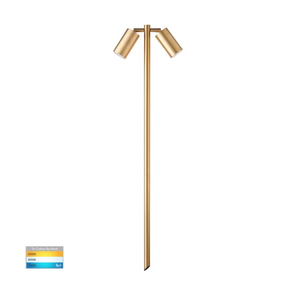 HV1405T-BR - Tivah Solid Brass TRI Colour Double Adjustable LED Bollard Spike Light