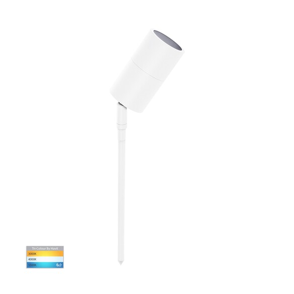 HV1427T-WHT - HV1427T-White - Tivah White TRI Colour LED Garden Spike Light