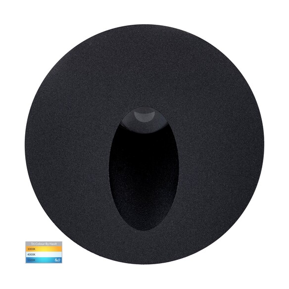 HV3205T-BLK-12V - HV3205T-Black-12V - Reces Black Round TRI Colour Recessed LED Step Light