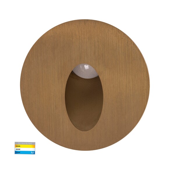 HV3205T-BR-12V - Reces Solid Brass Round TRI Colour Recessed LED Step Light