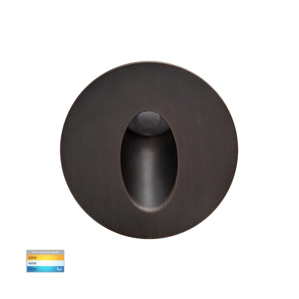 HV3206T-AB-12V - Mini Reces Antique Brass Round TRI Colour Recessed LED Step Light