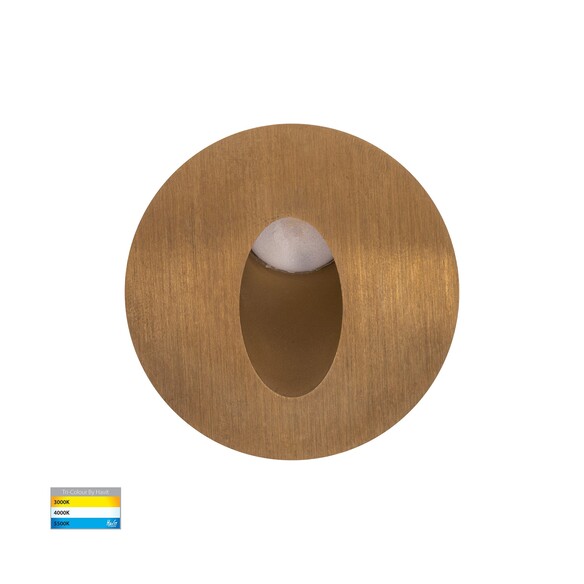 HV3206T-BR-12V - Mini Reces Brass Round TRI Colour Recessed LED Step Light
