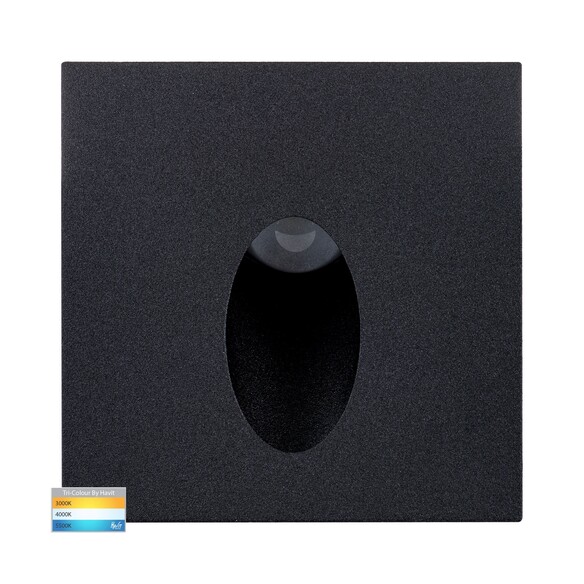 HV3215T-BLK-12V - HV3215T-Black-12V - Reces Black Square TRI Colour Recessed LED Step Light