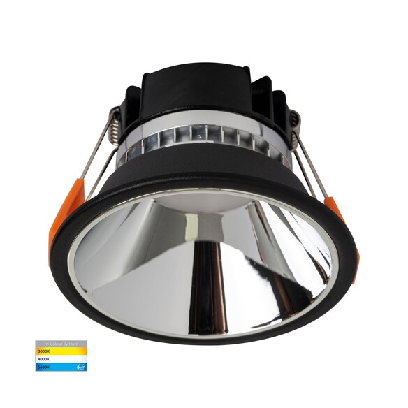 HV5528T-BC - Gleam Black with Chrome Insert Tri Colour Fixed Deep LED Downlight