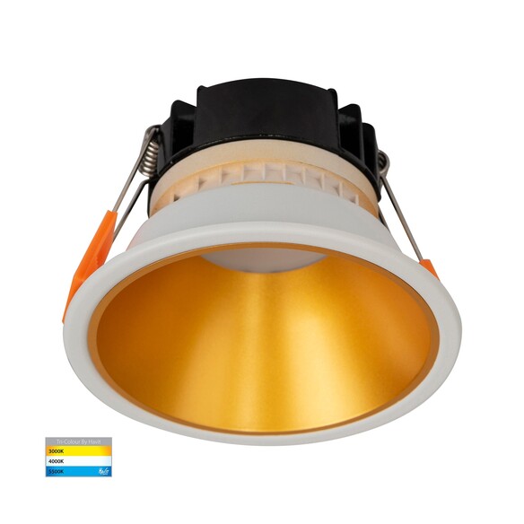 HV5528T-WG - Gleam White with Gold Insert Tri Colour Fixed Deep LED Downlight