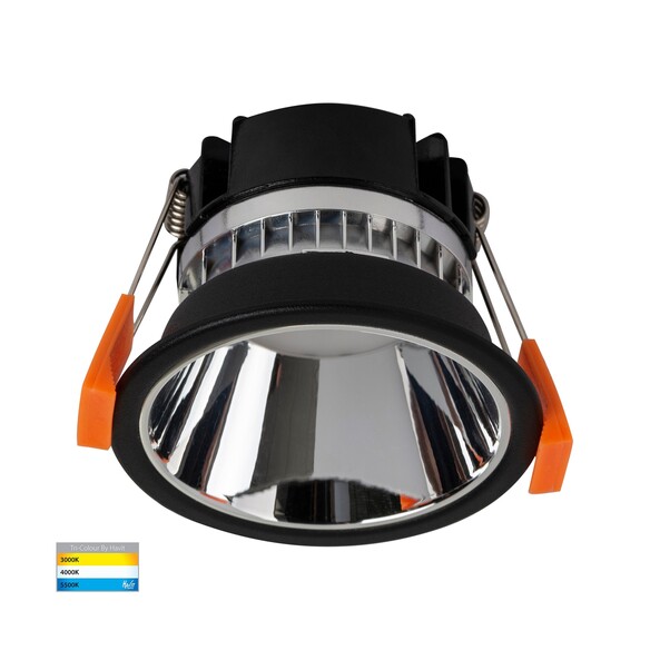HV5529T-BC - Gleam Black with Chrome Insert Tri Colour Fixed Deep LED Downlight