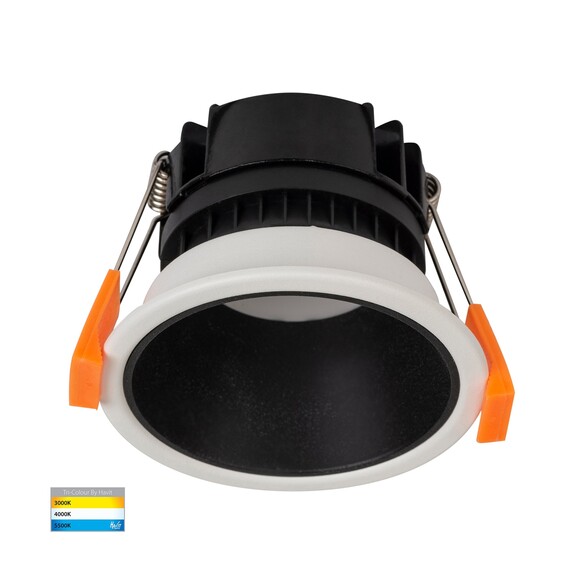 HV5529T-WB - Gleam White with Black Insert Tri Colour Fixed Deep LED Downlight